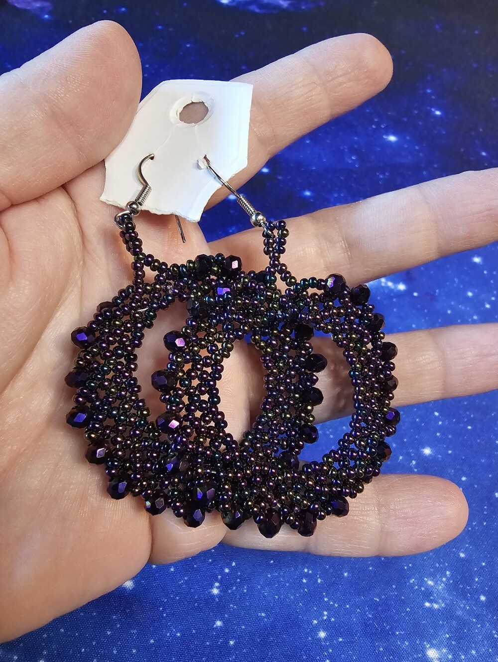 Handcrafted Purple Beaded Hoop Earrings